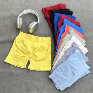 热卖瑜伽短裤32色三段腰提臀低腰健身无缝三分裤瑜伽短裤