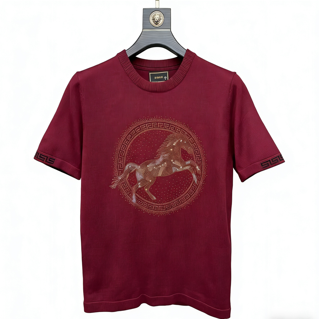 过新年冬季马年春节新款大红色男士本命年高品质针织毛衣刺绣短袖