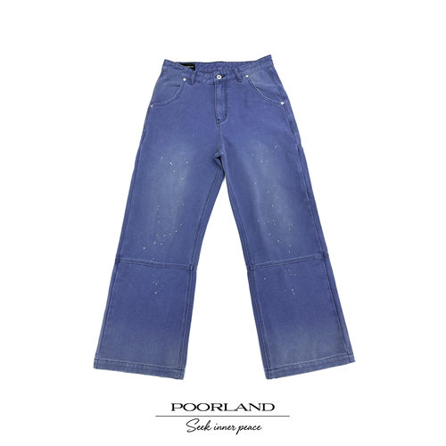 [蓝紫法工裤]b11版型水洗泼墨宽松直筒伐木工装裤PoorlandNZ1121