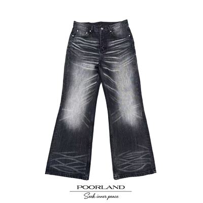 [元济苍刃15.1oz]薛金杨水洗猫须656黑灰牛仔裤PoorlandDN1205