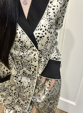 真丝高级感豹纹轻奢风睡衣女长袖长裤家居服套装精品礼盒装送闺蜜