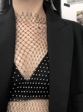 新款烫钻无袖背心女性感渔网上衣设计感小众内外搭夜店蹦迪打底衫