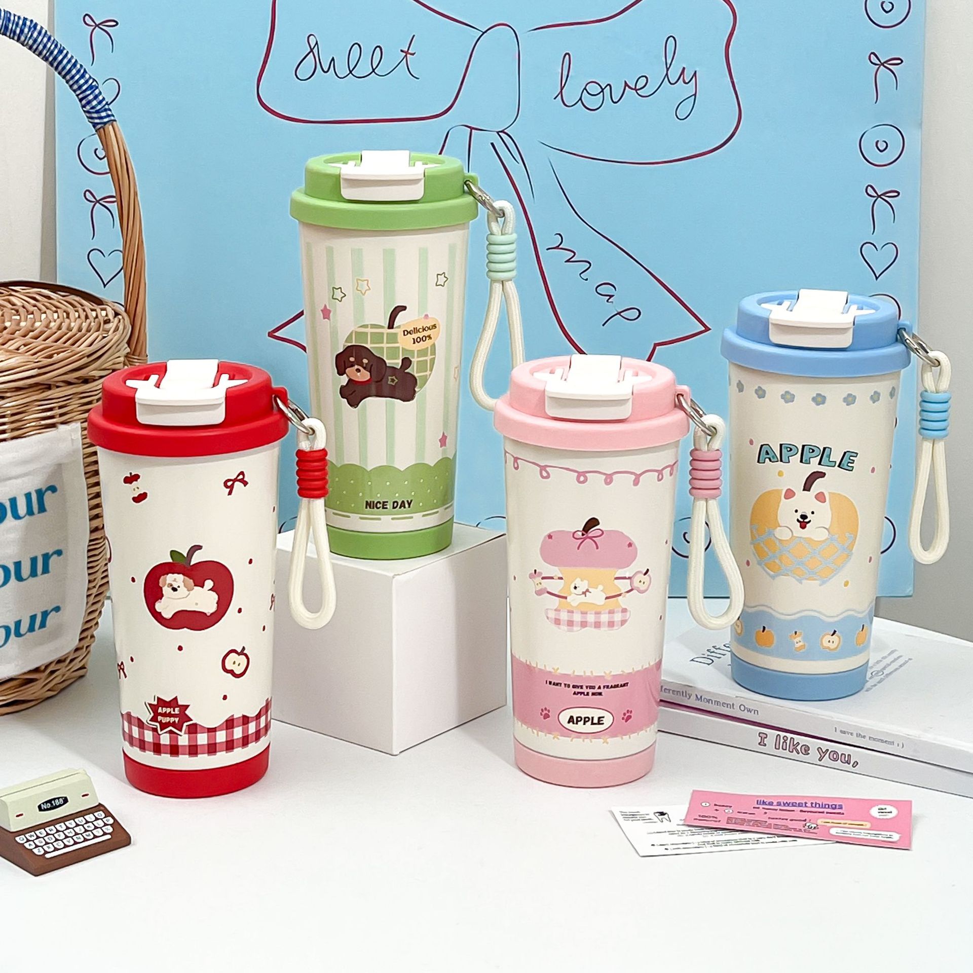 新款高颜值吸管双饮男女水杯手提式316双层不锈钢咖啡奶茶保温杯