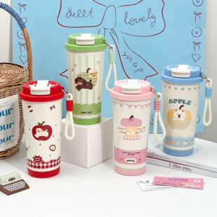 新款高颜值吸管双饮男女水杯手提式316双层不锈钢咖啡奶茶保温杯