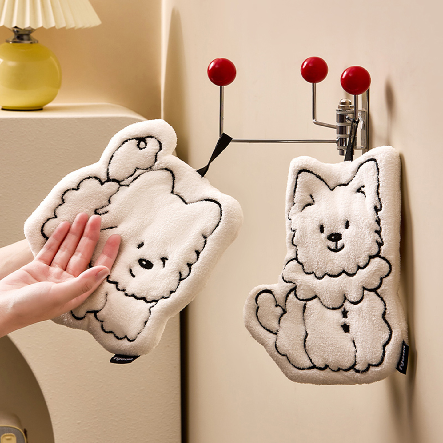 可爱小狗擦手巾挂式卫生间吸水毛巾厨房擦手布抹布卡通加厚手帕