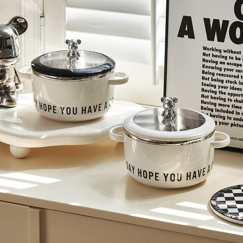 不锈钢泡面碗带盖个人专用饭盒高颜值家用餐具可爱学生饭碗便当盒