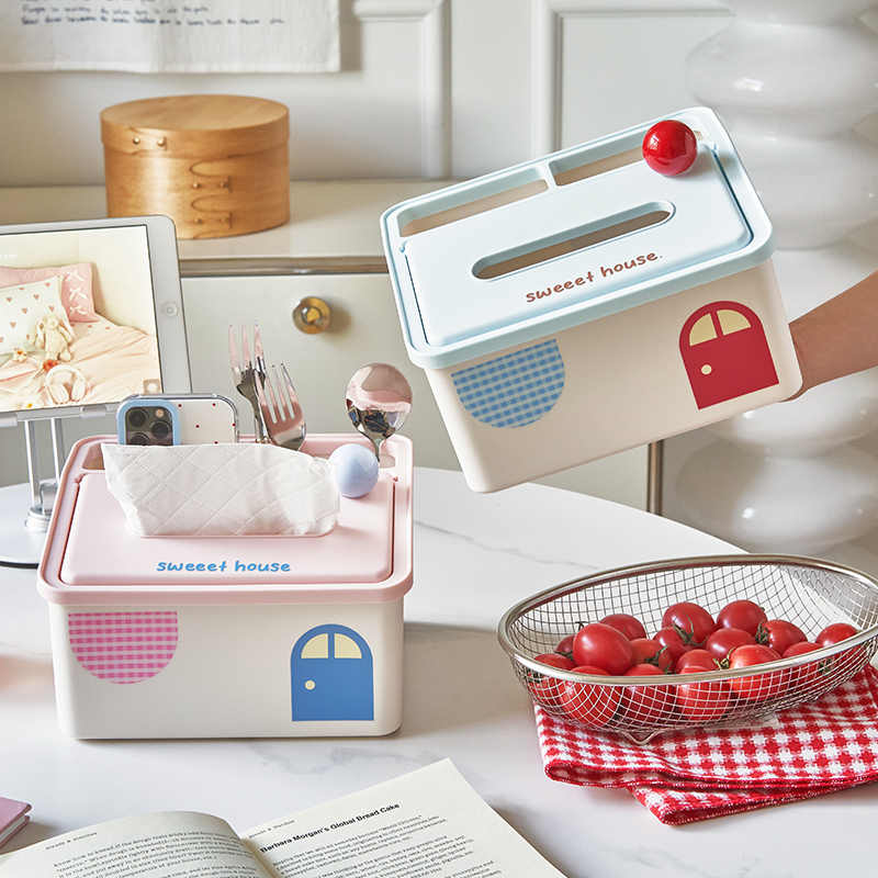 小房子纸巾盒家用客厅茶几创意弹簧升降抽纸盒桌面餐巾纸收纳盒