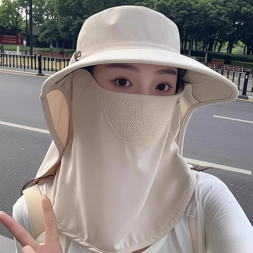 夏季透气遮阳帽子女遮脸防晒面罩大帽檐护劲一体骑车全方位太阳帽