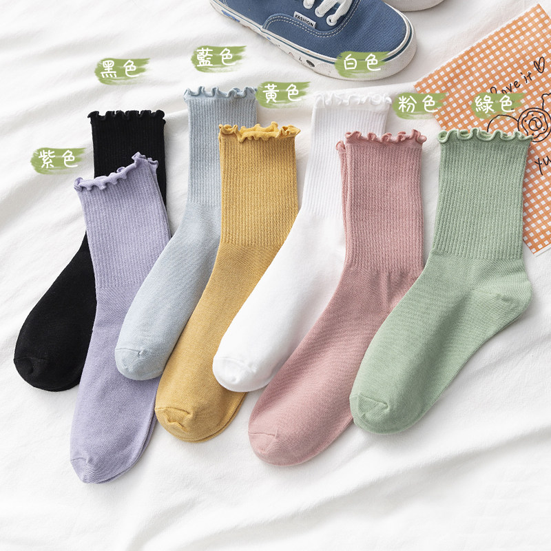 花边袜子女中筒袜木耳边堆堆袜夏天薄款白色jk荷叶可爱日系ins潮