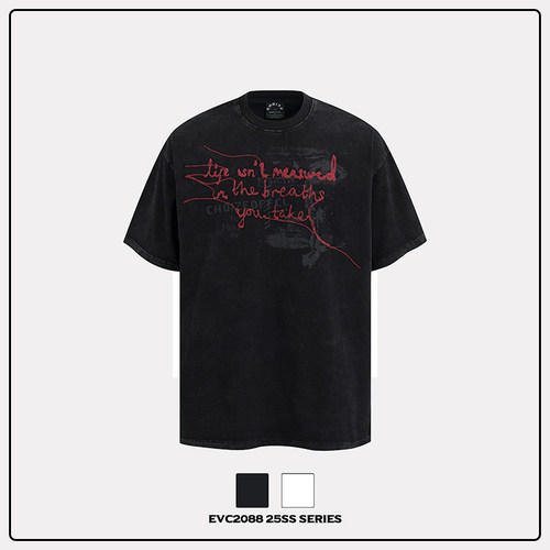 EVC美式街头发泡字母小领口短袖