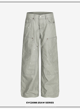 EVC*美式复古泼墨水洗B01双膝伐木工装裤直筒宽松阔腿珠帆休闲裤