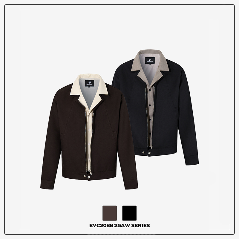 美式复古假两件拼接翻领夹克外套