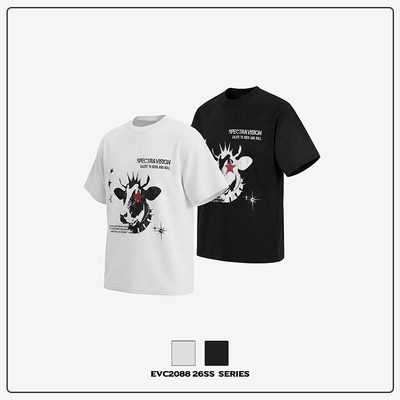 EVC复古朋克做旧牛头T恤短袖