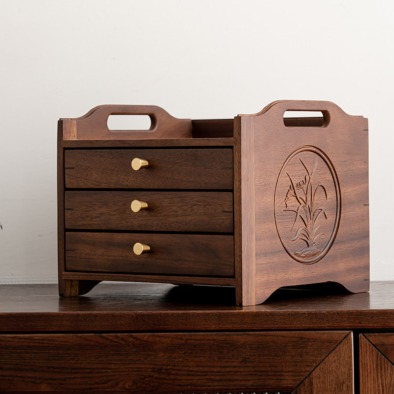 复古中式胡桃木普洱茶盒多层实木茶饼盒抽屉式家用高档白茶收纳盒