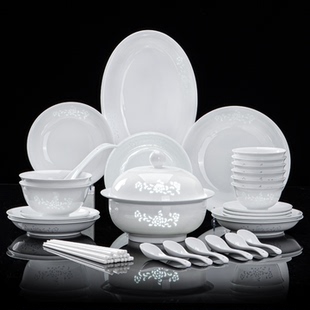 高白瓷乔迁新居礼物 家用高温中式 2025新款 景德镇玲珑餐具碗碟套装