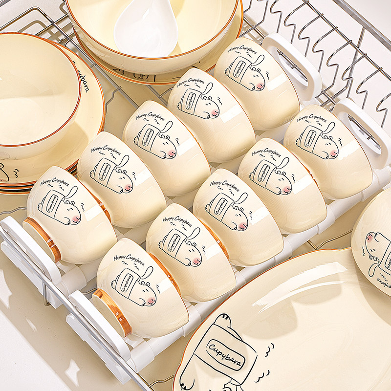 碗碟套装2025家用可爱卡通创意高颜值陶瓷套装碗盘碟礼盒乔迁送礼