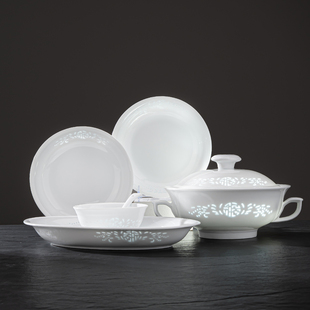 玲珑福 高白瓷玲珑瓷单品餐具家用碗碟盘自由DIY组合景德镇餐具