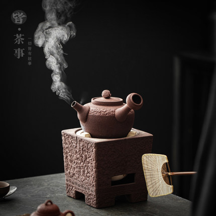 复古粗陶煮茶壶套装家用户外露营碳炉酒精炉功夫茶具茶道泡茶煮壶