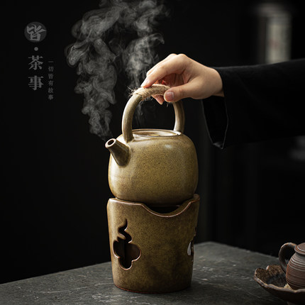 粗陶煮茶器碳炉煮茶壶套装家用户外露营野外酒精炉功夫茶具烧水壶