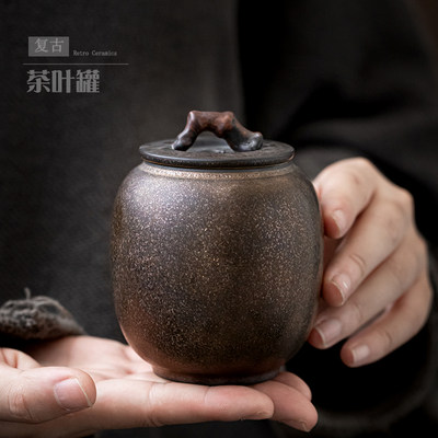 鎏金复古陶瓷存茶罐定制