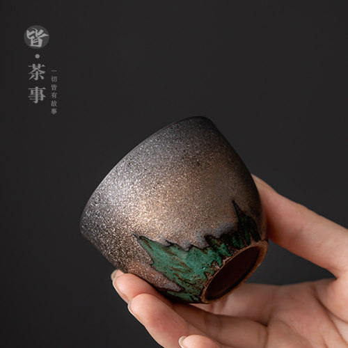 复古鎏金陶瓷茶杯主人杯品茗杯