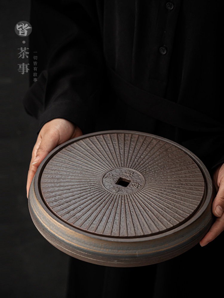 覆古陶瓷茶盘家用功夫茶具套装储水式茶台茶海圆形茶托盘干泡台