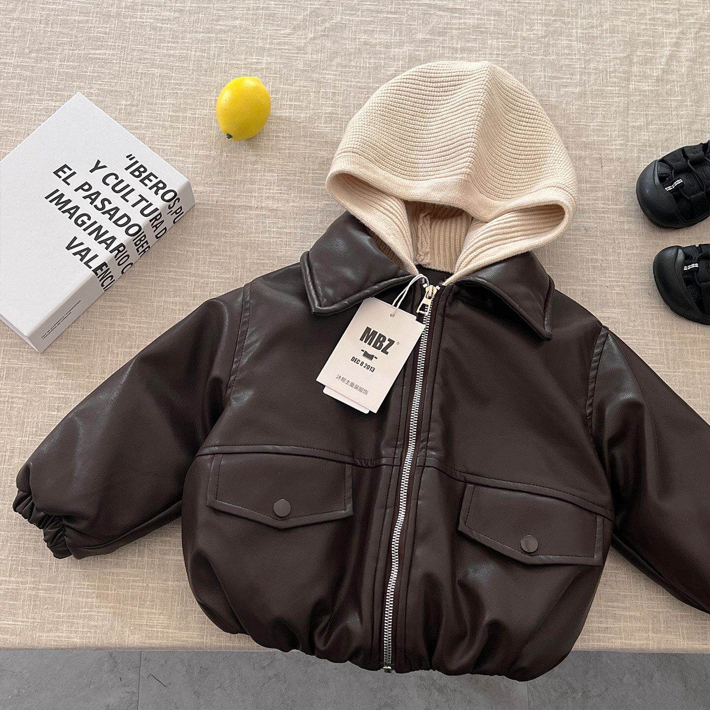 男童冬装加绒加厚皮衣外套2025新款儿童冬季保暖棉服男宝宝皮夹克