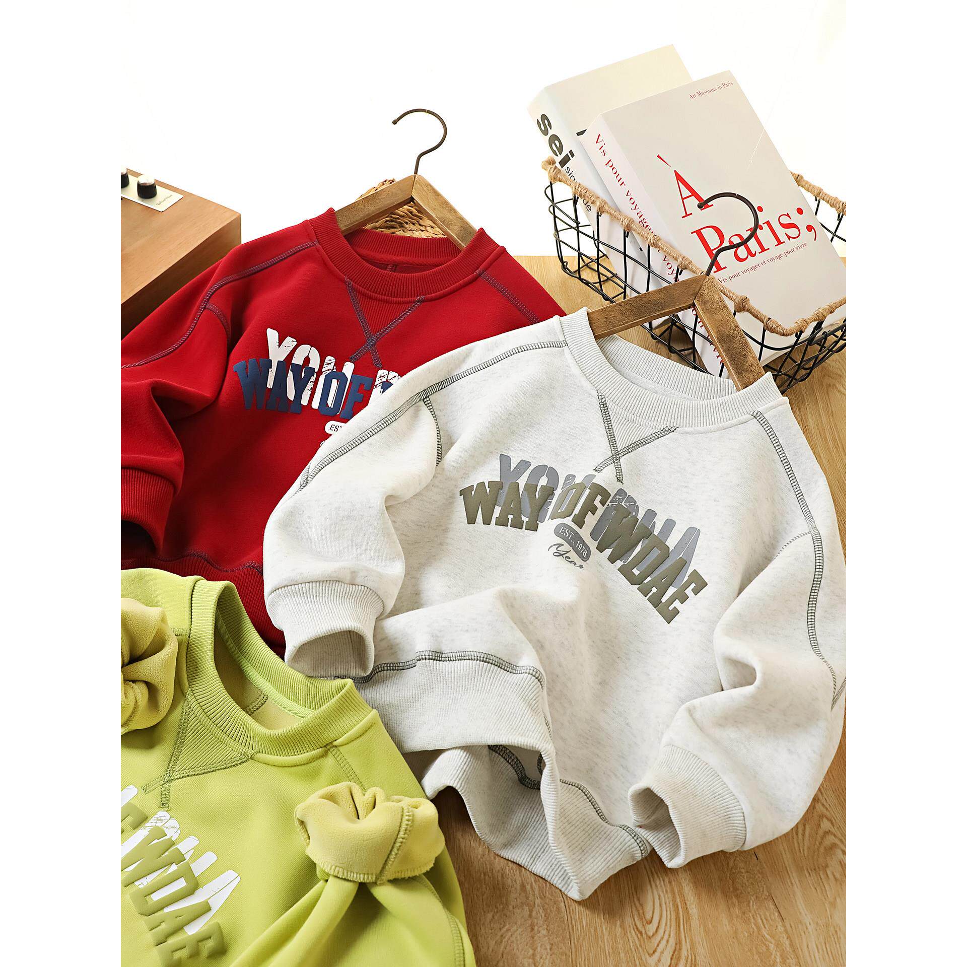 男童加绒圆领卫衣秋冬2025新款一体绒儿童加厚时髦上衣中大童衣服