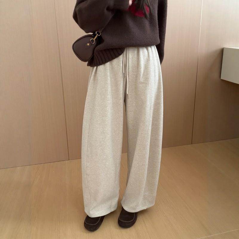 松紧腰小个子加绒裤女2025冬季新款加厚直筒裤卫裤运动长裤