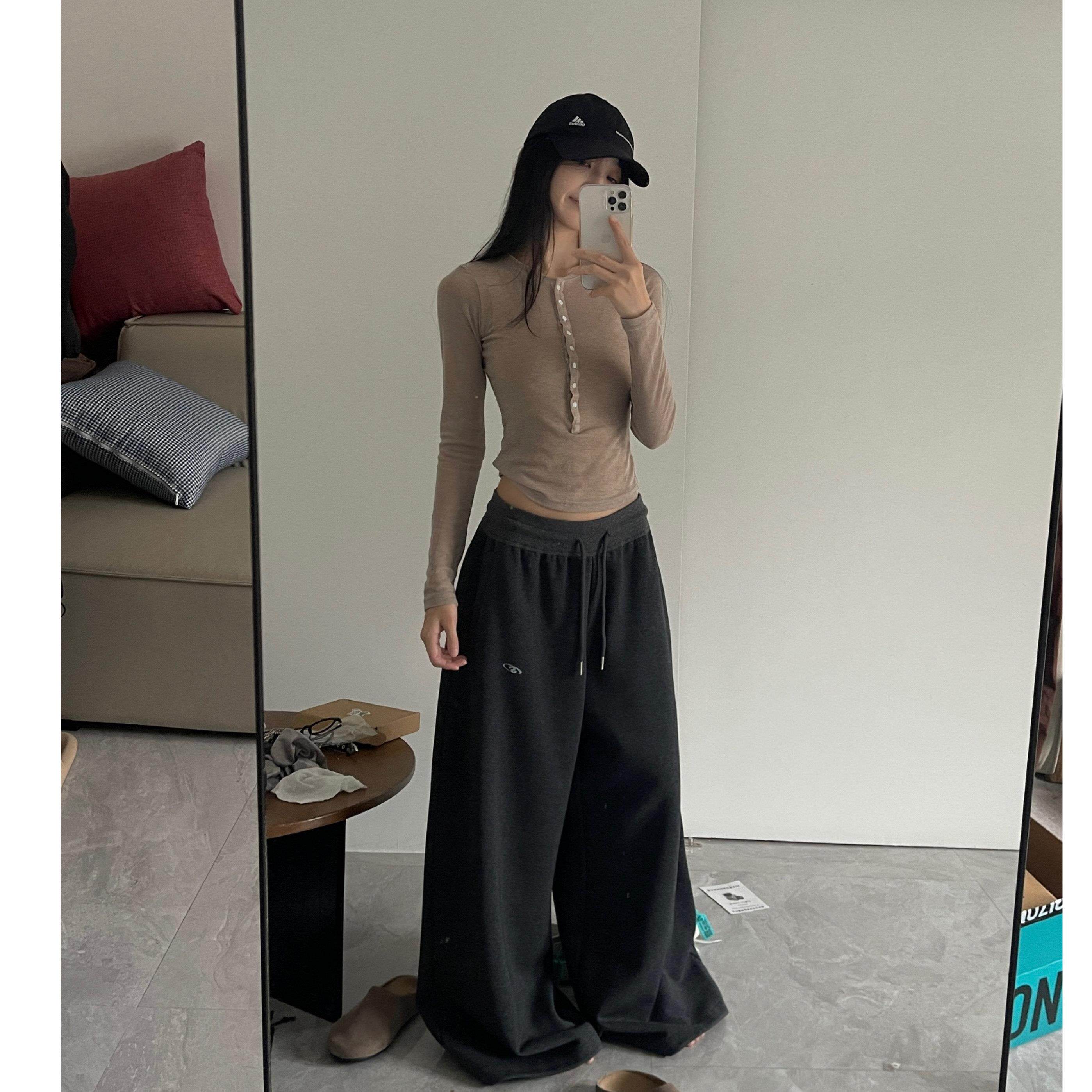 鱼叁 美式慵懒休闲卫裤复合棉松紧螺纹腰宽松抽绳运动裤男女380克