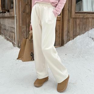 冬季加绒加厚女童直筒裤窄版阔腿裤保暖休闲长裤中大童青少年学生