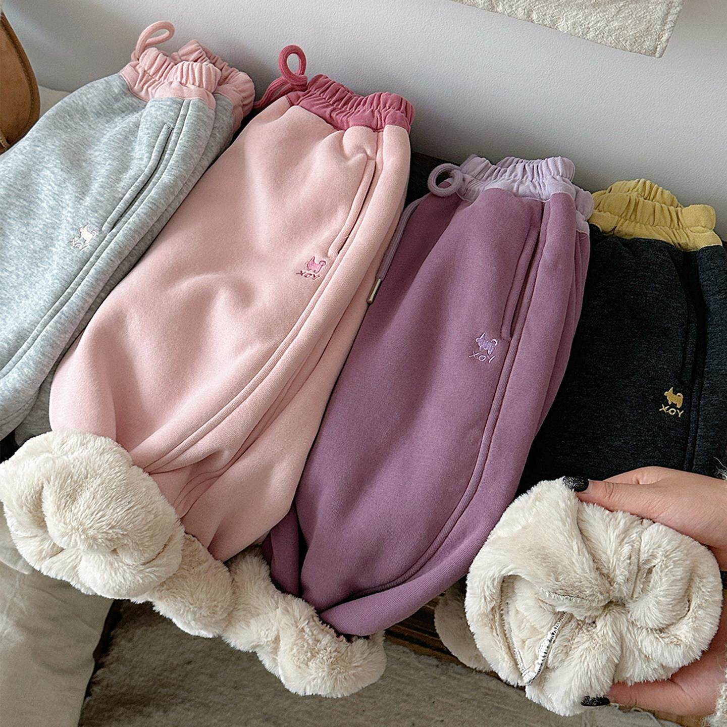 女童加绒裤子一条过冬加厚冬季2025新款一体绒兔绒运动裤儿童卫裤