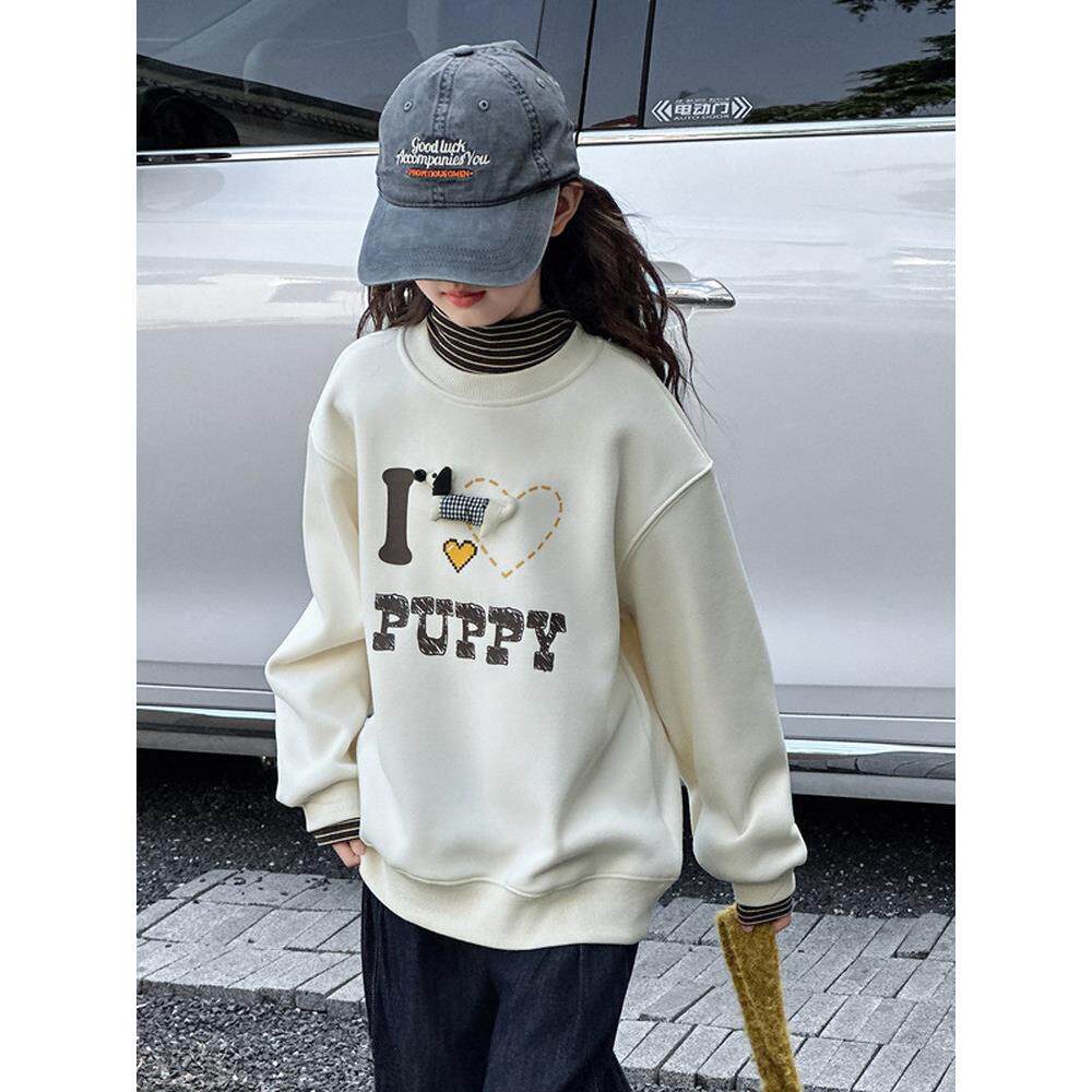 儿童女童卫衣加绒一体2025冬季新款洋气中大童双领假两件无帽秋冬