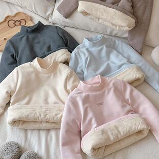 女童半高领加厚保暖上衣冬季韩版夹棉加厚儿童女宝宝柔软打底衫