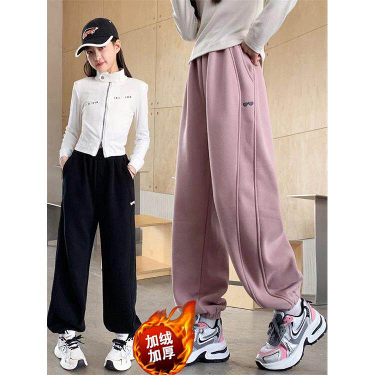 女童裤子秋冬款2025新款儿童一体加绒加厚纯棉中大童秋季运动卫裤