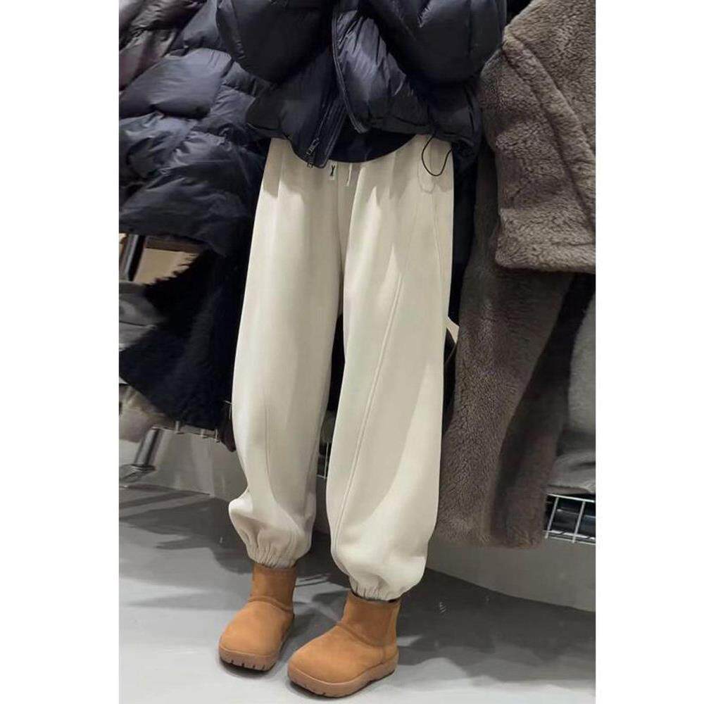大码加绒加厚裤子女春秋2025新款胖mm运动裤宽松冬季防风灯笼卫裤
