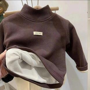 加绒加厚儿童德绒打底衫秋冬季男童女童T恤半高领一体绒上衣服潮