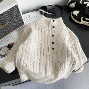 儿童毛衣2025新款男童麻花针织衫内搭冬季打底衫宝宝半高领毛线衣