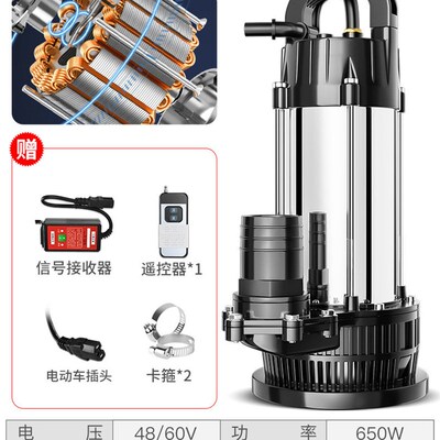 无刷直流潜水泵24V电动车专用48v60v72v浇菜遥控农用灌溉抽水泵