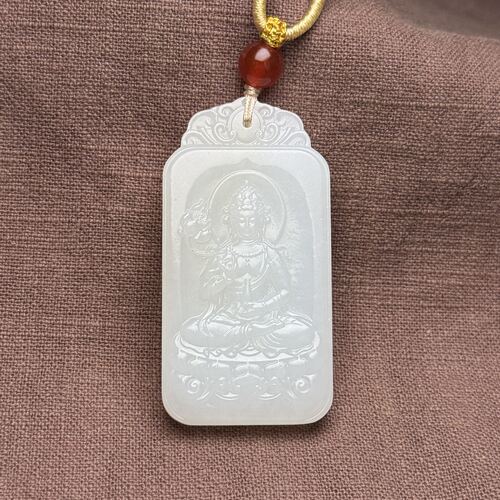 和田白玉坐莲观音玉牌苏工精雕