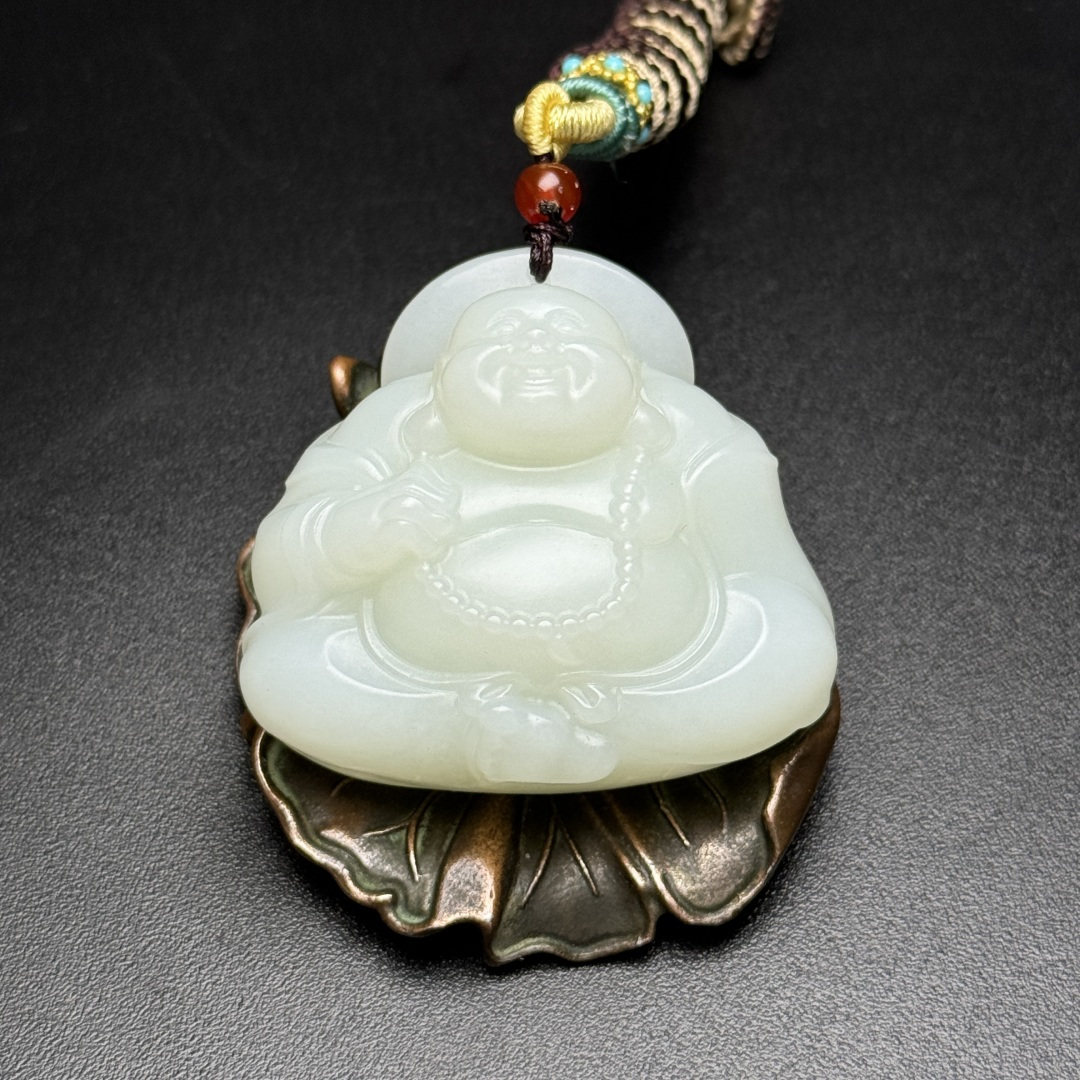 天然老料苏工精雕和田白玉佛公