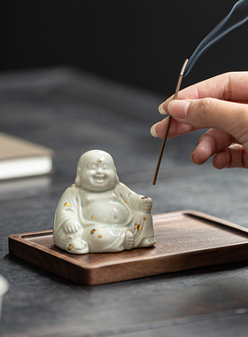 久造陶瓷欢喜弥勒佛摆件创意招财笑佛大肚佛家居装饰品禅意线香插