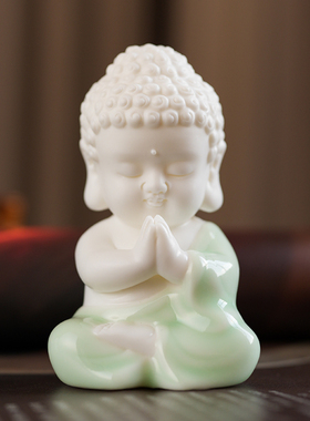 久造中式禅意陶瓷如来佛像小摆件创意可爱茶宠佛系茶室车载装饰品