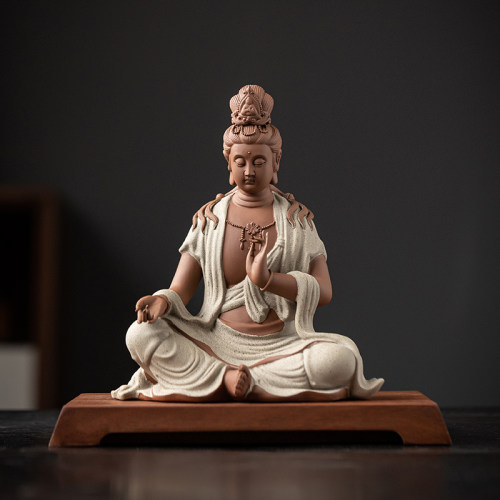 久造陶瓷水月自在观音佛像摆件