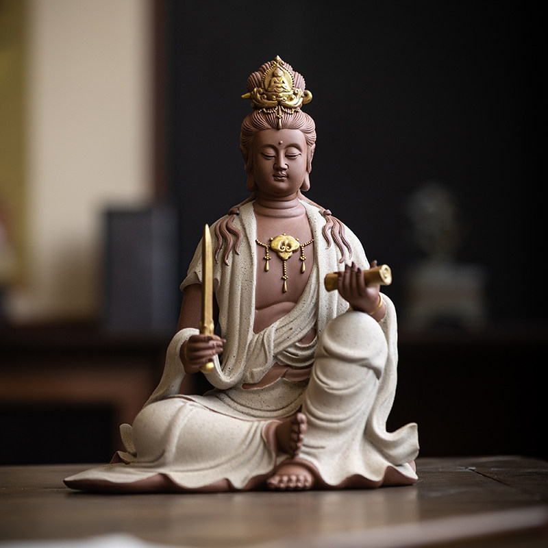 久造陶瓷文殊普贤菩萨装饰摆件