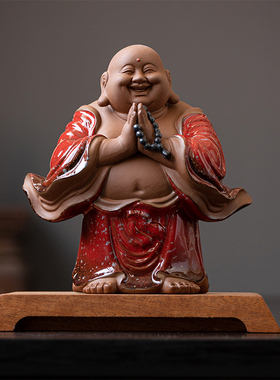 久造中式弥勒佛摆件大肚笑佛陶瓷工艺品招财客厅办公桌面装饰摆设