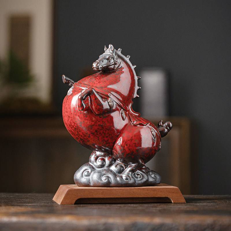 久造中式陶瓷唐马摆件家居玄关酒柜办公桌面装饰品书房工艺礼品摆