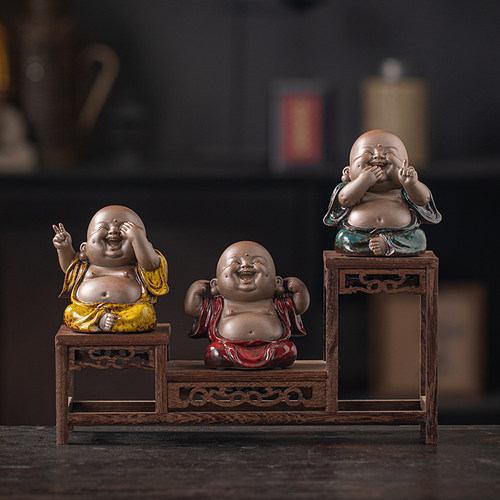 久造中式禅意三不弥勒佛像小摆件