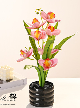 7头小蕙兰盆栽盆景仿真花绿植办公桌摆件家居室内客厅花卉装饰
