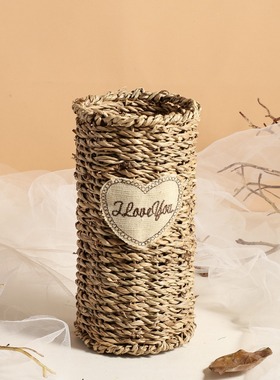 向日葵藤编篮假花客厅餐桌花艺摆件家居装饰塑料花束绢手工藤编